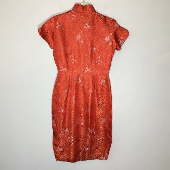 Vintage 60s Red Brocade Asian Chinese Cheongsam Dress Qipao Traditional (T3) - Picture 10 of 16